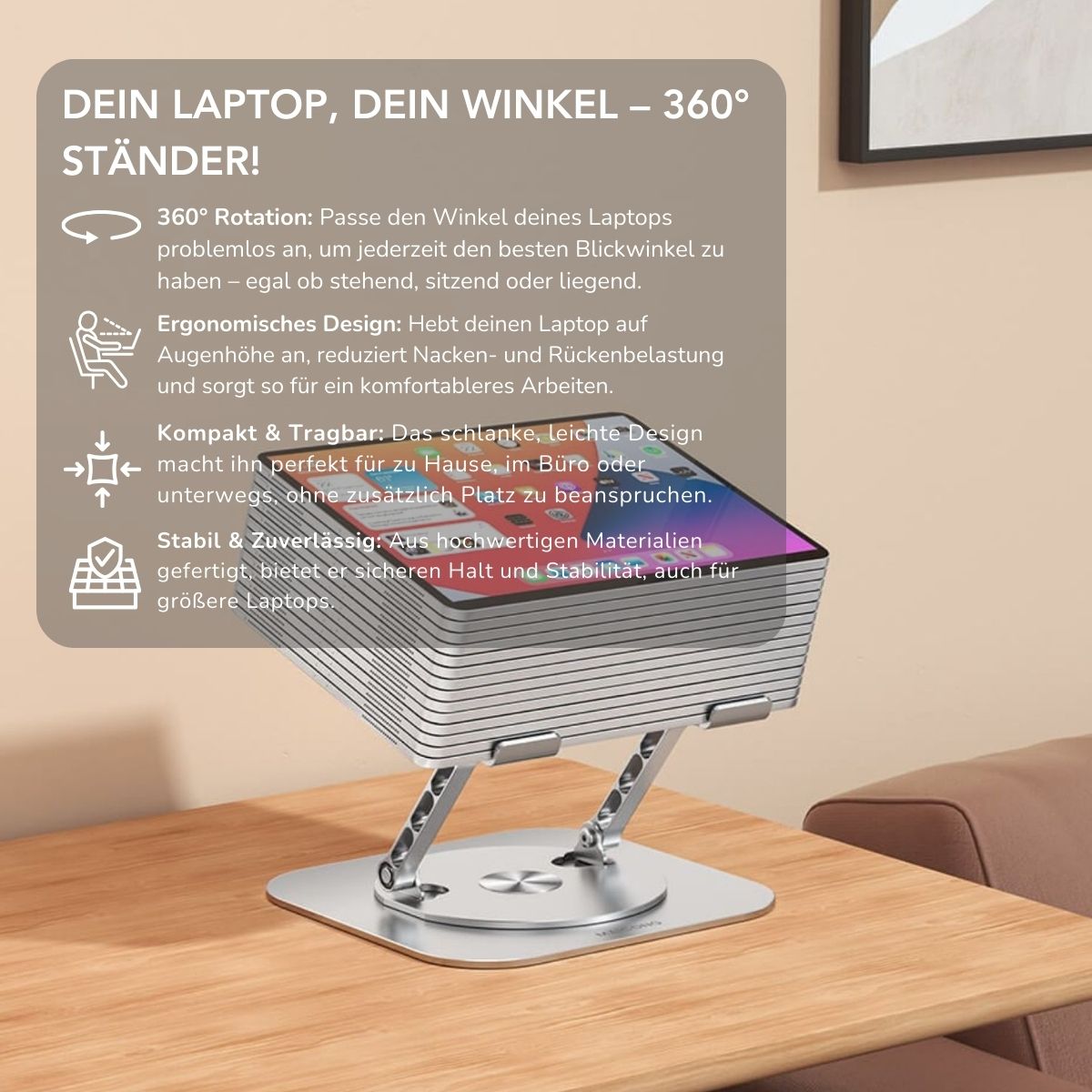 Serenosole™ DeskLift Laptop Stand 360 Degrees | The Most Convenient and Versatile Laptop Setup