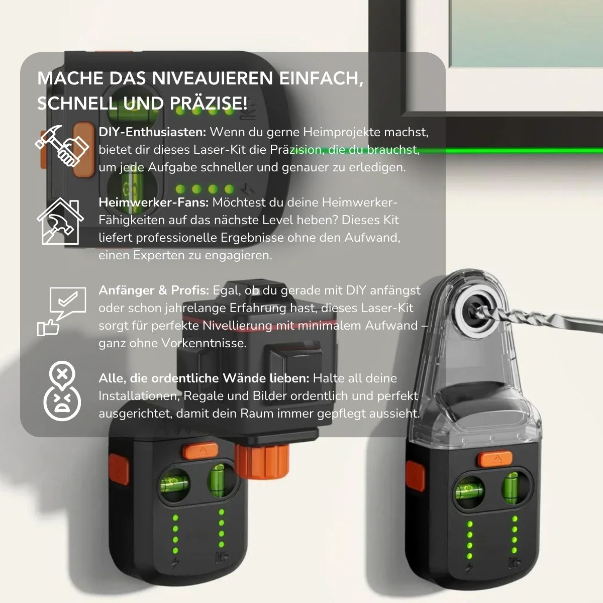 Serenosole™ PrecisionBeam Laser Kit | Perfectly level surfaces in seconds, without a professional | Fastest leveling solution 2024