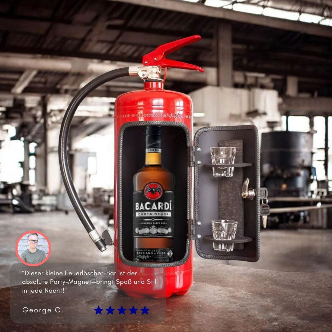 Serenosole™ FireBottle Bar Mini-Bar in Fire Extinguisher | A fire extinguisher that serves drinks