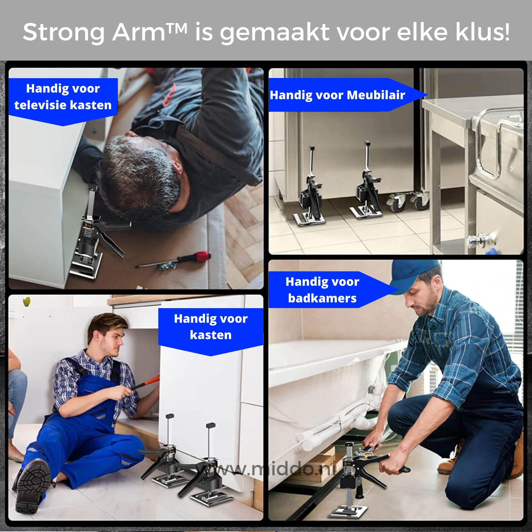 Verschillende toepassingen van de Strong Arm tilhulp