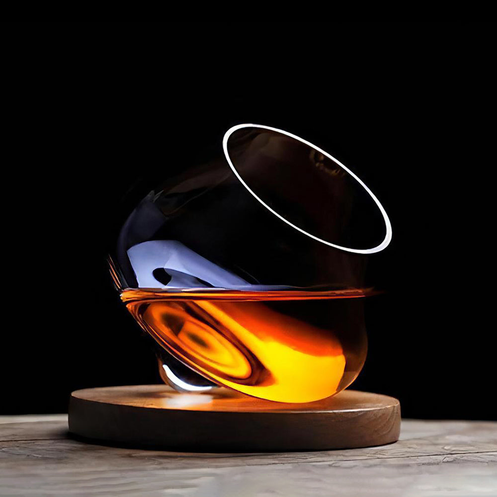 Aequilibrium distillate glass by audacem for whiskey,  liquors and spirits rotating design